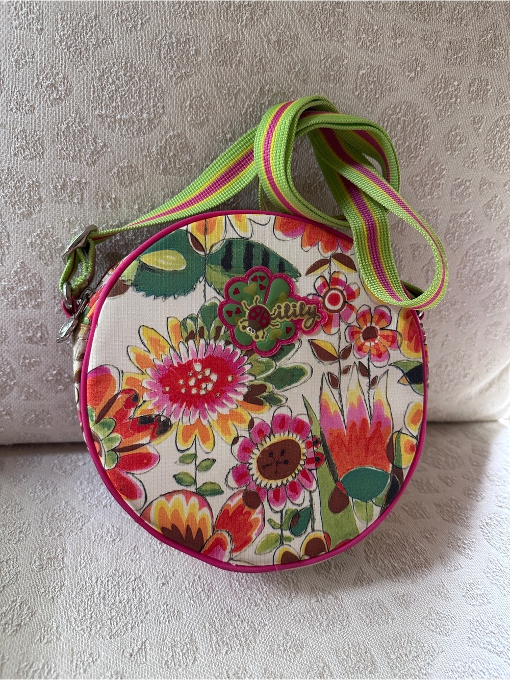 Oilily Round Floral Crossbody Bag in Pink, Green, Yellow